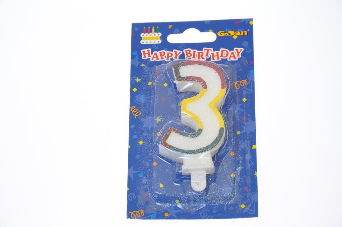 BIRTHDAY CANDLE NUMBER 3 GLITTER GODAN GODAN